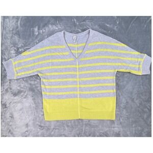 JCP JC Penneys Grey Green‎ Striped V-Neck Cotton Rabbit Hair Knit Sweater Small